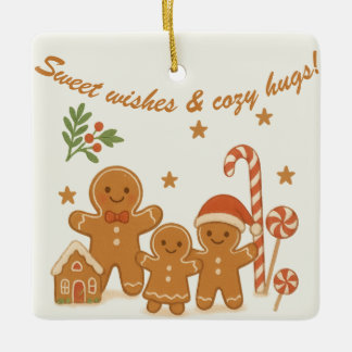 Ornamento De Cerâmica Sweet & Cozy Gingerbread Family Christmas Ornament