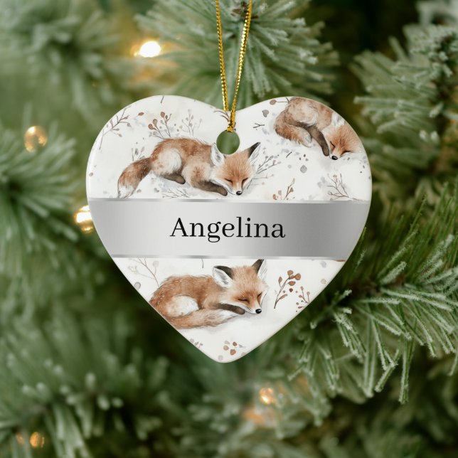 Ornamento De Cerâmica Sweet Fox Silver Ribbon Christmas (Árvore)