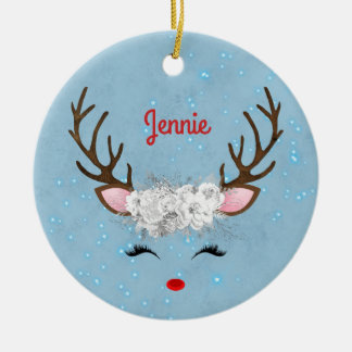 Ornamento De Cerâmica Sweet Reindeer Eyelashes e Antlers com Flores