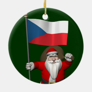 Ornamento De Cerâmica Sweet Santa Claus Com Bandeira Da República Checa