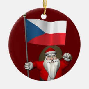 Ornamento De Cerâmica Sweet Santa Claus Com Bandeira Da República Checa