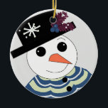 Ornamento De Cerâmica Sweet Snowman<br><div class="desc">Um doce boneco de neve vestindo um chapéu preto com uma doce expressão no rosto. Design de feriado bonito.</div>