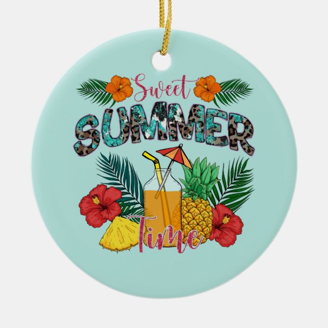 Ornamento De Cerâmica Sweet Summer Time Beach | Ilha Tropical (Frente)