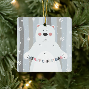 Ornamento De Cerâmica Sweet Teddy Bear Snow Merry Baby First Christmas