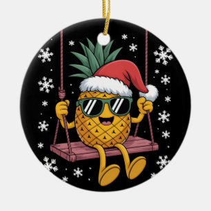 Ornamento De Cerâmica Swing Pineapple Cartoon Santa Hat Criança de Natal