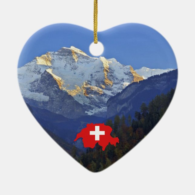 Ornamento De Cerâmica Swtzerland Jungfrau e bandeira (Verso)