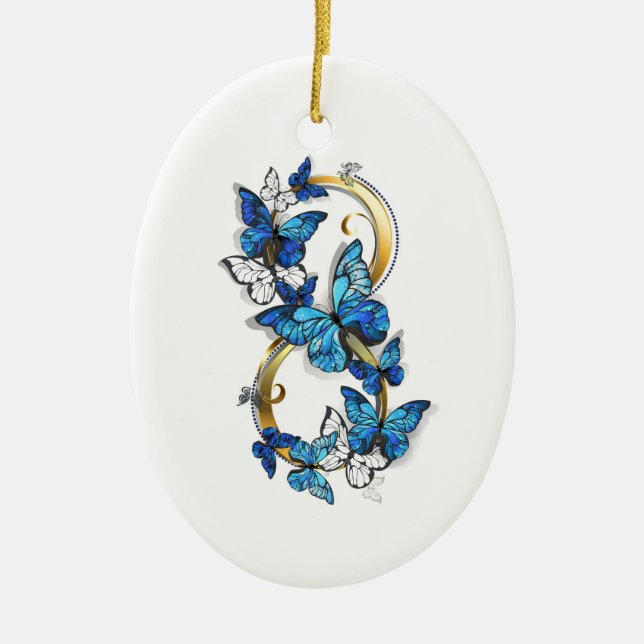 Ornamento De Cerâmica Symbol Infinity of Blue Morpho Butterflies (Frente)