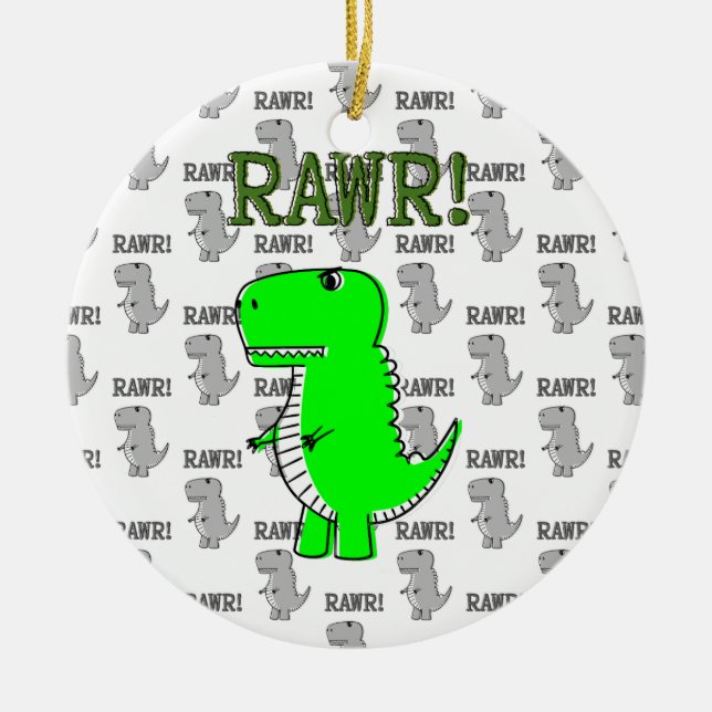 Ornamento De Cerâmica T-Rex Bonito e Irritado com Padrão Preto e Branco (Frente)