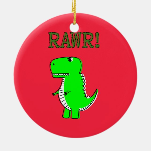 Ornamento De Cerâmica T Rex Cute Dino Red Christmas (Traseira)