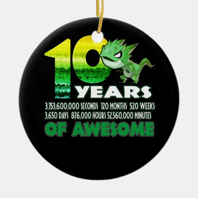 Ornamento De Cerâmica T-rex Dinossaur 10º Aniversário Espetacular 10 ano (Frente)