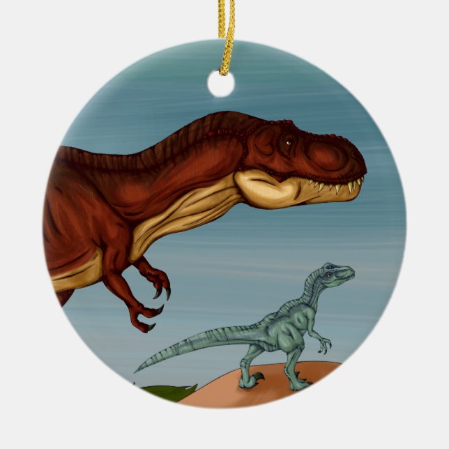 Ornamento De Cerâmica T-Rex e Velociraptor (Frente)