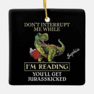 Ornamento De Cerâmica T Rex Não Me Interrompa Enquanto Estou Lendo Livro