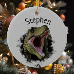 Ornamento De Cerâmica T-rex Tyrannosaurus Dinossaur Personalizado<br><div class="desc">Este design foi criado através da arte digital. Pode ser personalizado escolhendo a opção personalizar. Entre em contato comigo em colorflowcreations@gmail.com ou use a opção de bate-papo na parte superior da página se desejar ter este design em outro produto. Compre minha pintura de acrílico abstrato original para venda em www.etsy.com/shop/colorflowart....</div>