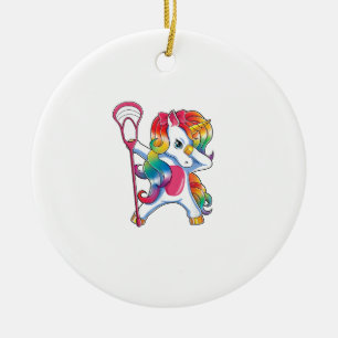 Ornamento De Cerâmica T-Shirt Divertido de Lacrosse de Unicórnio Dabbing