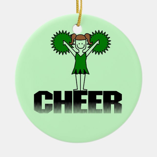 Ornamento De Cerâmica T-shirt e presentes Cheerleading verdes (Frente)
