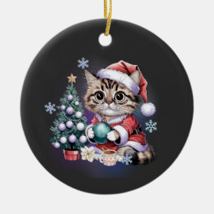 Ornamento De Cerâmica Tabby Cat Papais noeis