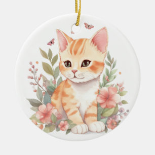 Ornamento De Cerâmica Tabby Kitten Laranja