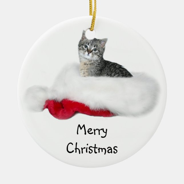 Ornamento De Cerâmica Tabby Kitten Natal (Frente)