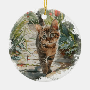 ORNAMENTO DE CERÂMICA TABELA DE ÁGUA CORTADA POR KITTEN NO CAMINHO DE PR