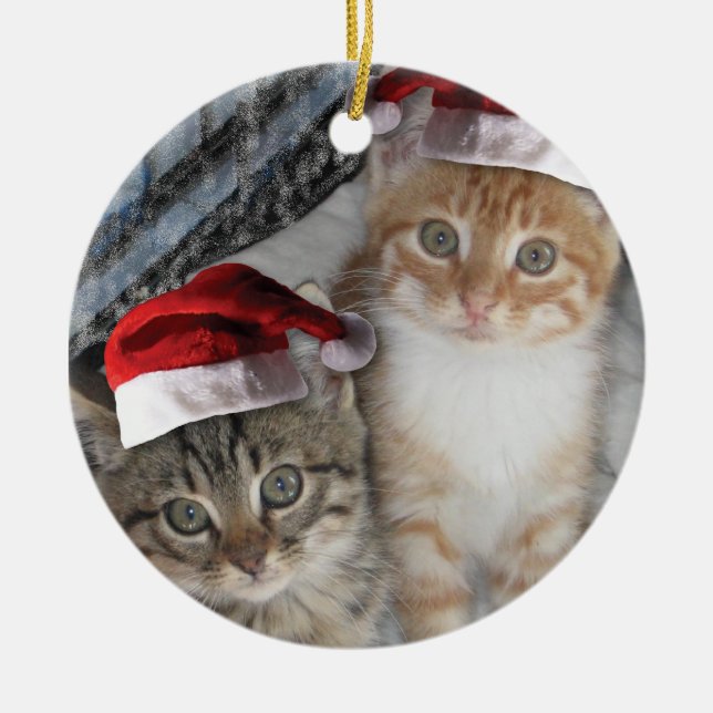 Ornamento De Cerâmica Tabelas de Natal Kittens (Frente)