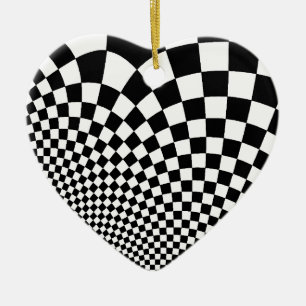 Ornamento De Cerâmica Tabuleiro de damas retro entortado punk em preto e