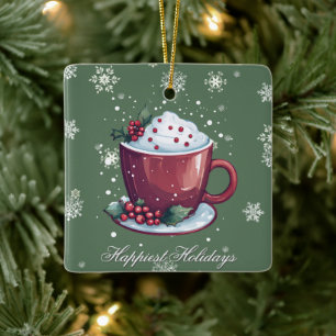 Ornamento De Cerâmica Taça de Chocolate Quente de Natal Verde