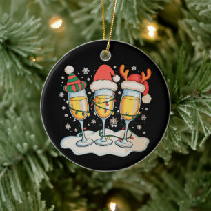 Ornamento De Cerâmica Taças de Champanhe Papai Noel Rena Christmas Natal