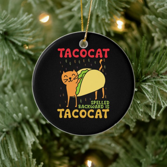 Ornamento De Cerâmica Tacocat Ortografado Para Trás Tacos Cinco De Mayo (Árvore)
