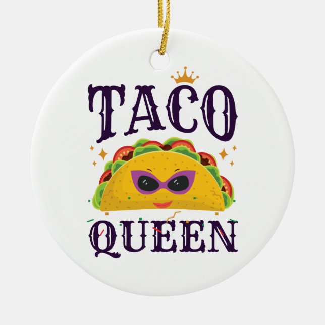 Ornamento De Cerâmica Tacos Queen Love Mulheres (Frente)