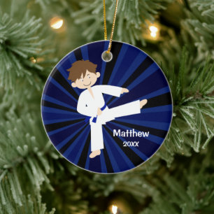 Ornamento De Cerâmica Taekwondo Karate Blue Belt Boy Personalizado