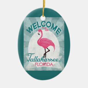 Ornamento De Cerâmica Tallahassee Florida Pink Flamingo Retro