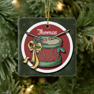 Ornamento De Cerâmica Tambor De Natal Com Seu Nome