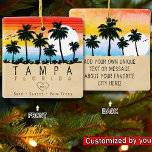 Ornamento De Cerâmica Tampa Florida Retro Palm tree Souvenir 80 anos<br><div class="desc">Tampa retro design de praia para férias. Tampa Florida Cities Vintage souvenir para viagem às cidades de praia da Flórida. Trabalho de arte de praia Tampa para férias e mochilas na Flórida. Tampa retro souvenir. Design para mochilas e viagem para a Flórida. Praia com o souvenir Vintage para férias à...</div>