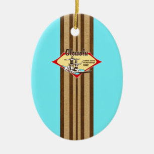 Ornamento De Cerâmica Tandem Surfing Hawaiai Faux Wood Surfboard