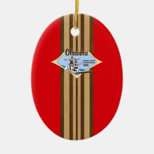 Ornamento De Cerâmica Tandem Surfing Hawaiai Faux Wood Surfboard