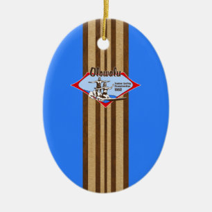 Ornamento De Cerâmica Tandem Surfing Hawaiai Faux Wood Surfboard