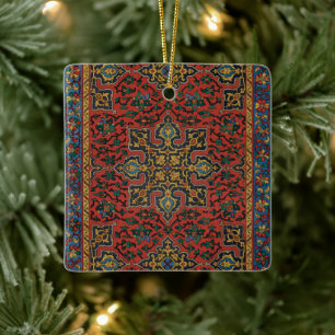 Ornamento De Cerâmica Tapete de Carpete Persa Vermelho Azul Clássico