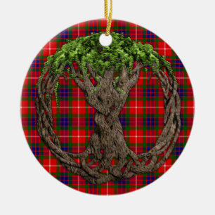 Ornamento De Cerâmica Tartan de Fraser do clã e árvore do céltico de