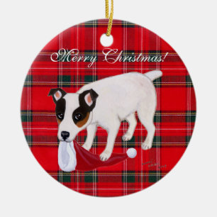 Ornamento De Cerâmica Tartan do Natal de Jack Russell Terrier