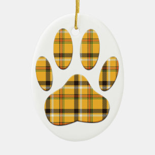 Ornamento De Cerâmica Tartan Dog Paw Print