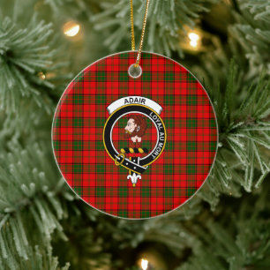 Ornamento De Cerâmica Tartan e Brasão do Clã Escocês Adair
