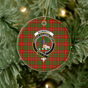 Ornamento De Cerâmica Tartan e Brasão do Clã Escocês Burnett
