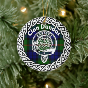 Ornamento De Cerâmica Tartan e Brasão do Clã Escocês Dundas