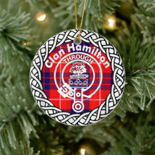 Ornamento De Cerâmica Tartan e Brasão do Clã Escocês Hamilton