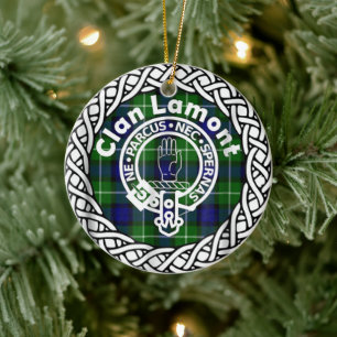Ornamento De Cerâmica Tartan e Brasão do Clã Escocês Lamont