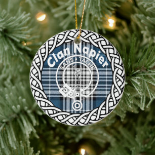 Ornamento De Cerâmica Tartan e Brasão do Clã Escocês Napier
