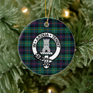 Ornamento De Cerâmica Tartan e Brasão do Clã Malcolm