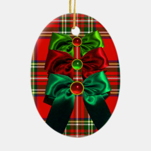 ORNAMENTO DE CERÂMICA TARTAN ESCOCÊS COM ARCOS VERDES VERMELHOS DO NATA