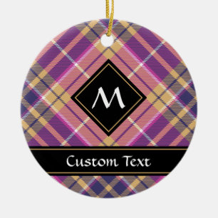 Ornamento De Cerâmica Tartan rosa, Dourado e azul