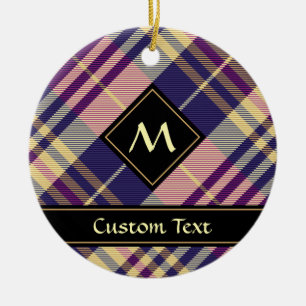 Ornamento De Cerâmica Tartan roxo, Dourado e azul